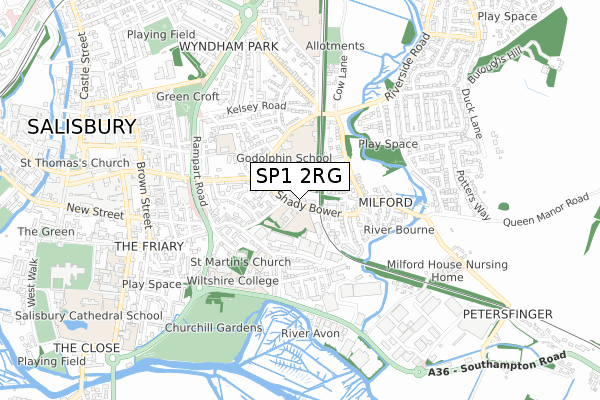 SP1 2RG map - small scale - OS Open Zoomstack (Ordnance Survey)