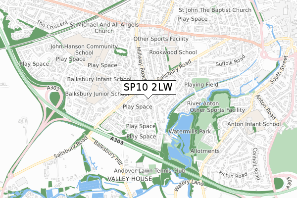 SP10 2LW map - small scale - OS Open Zoomstack (Ordnance Survey)