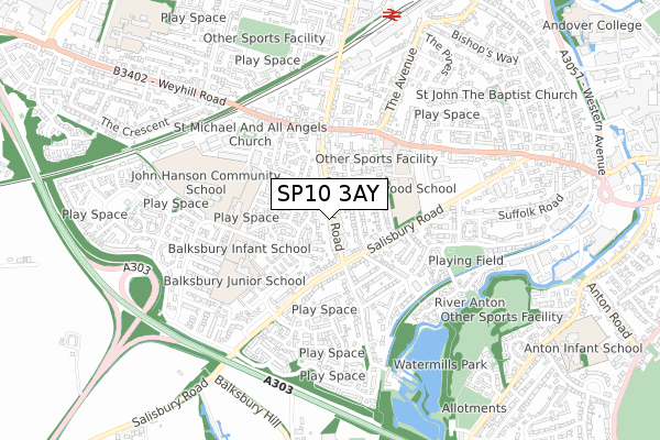 SP10 3AY map - small scale - OS Open Zoomstack (Ordnance Survey)