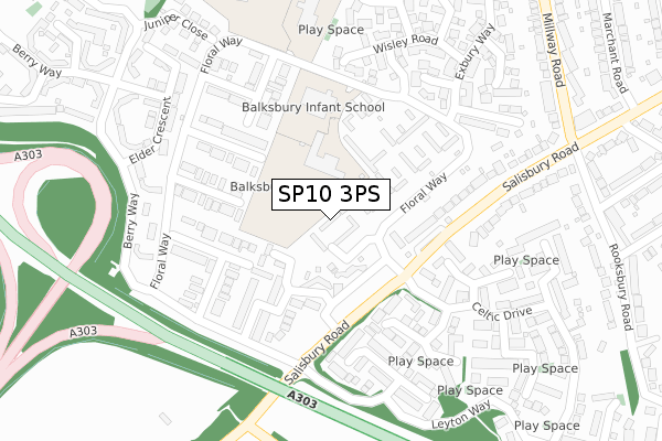 SP10 3PS map - large scale - OS Open Zoomstack (Ordnance Survey)