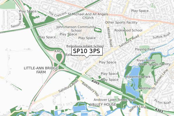 SP10 3PS map - small scale - OS Open Zoomstack (Ordnance Survey)