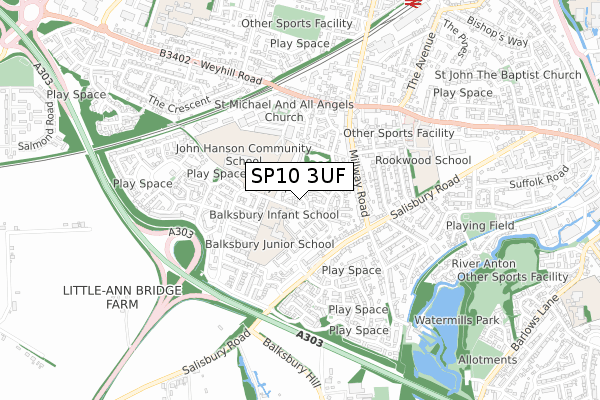 SP10 3UF map - small scale - OS Open Zoomstack (Ordnance Survey)