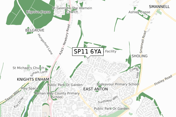 SP11 6YA map - small scale - OS Open Zoomstack (Ordnance Survey)