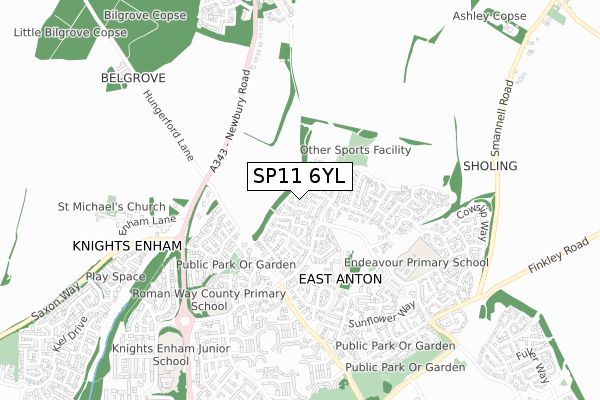 SP11 6YL map - small scale - OS Open Zoomstack (Ordnance Survey)