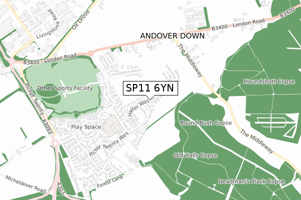 SP11 6YN map - small scale - OS Open Zoomstack (Ordnance Survey)