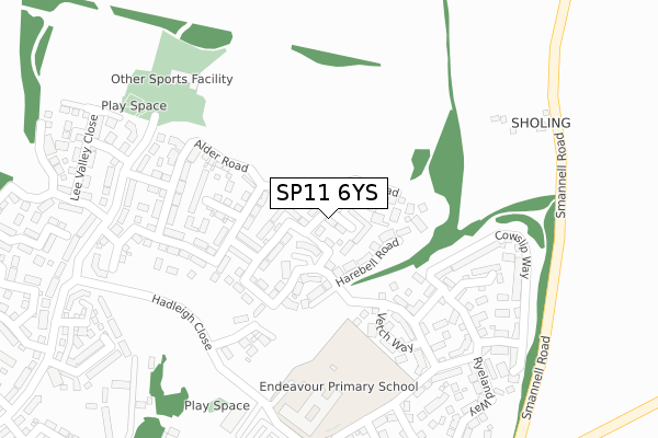 SP11 6YS map - large scale - OS Open Zoomstack (Ordnance Survey)