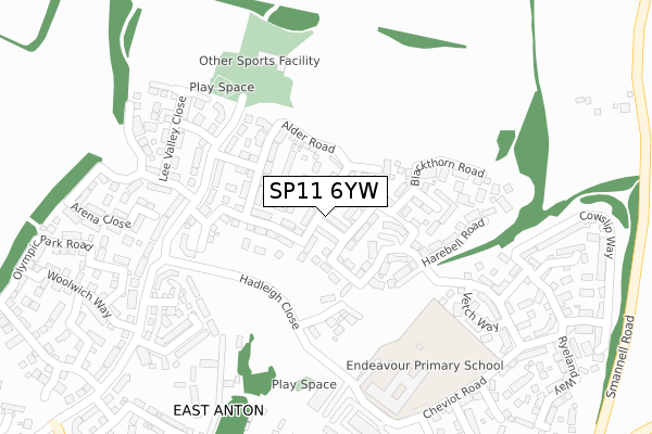 SP11 6YW map - large scale - OS Open Zoomstack (Ordnance Survey)