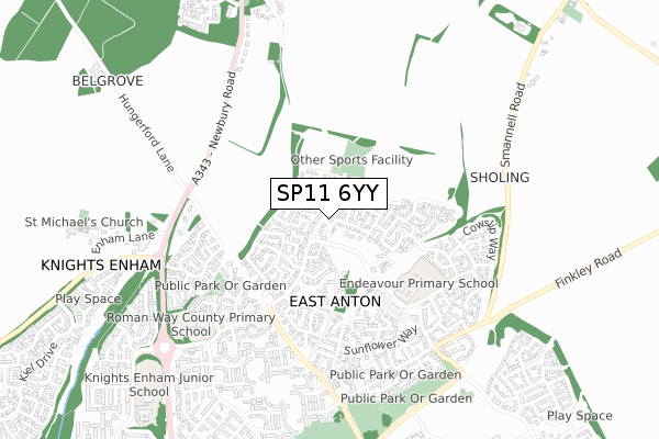 SP11 6YY map - small scale - OS Open Zoomstack (Ordnance Survey)