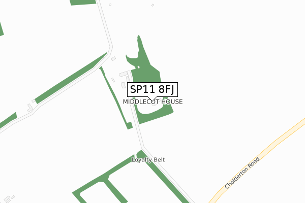 SP11 8FJ map - large scale - OS Open Zoomstack (Ordnance Survey)