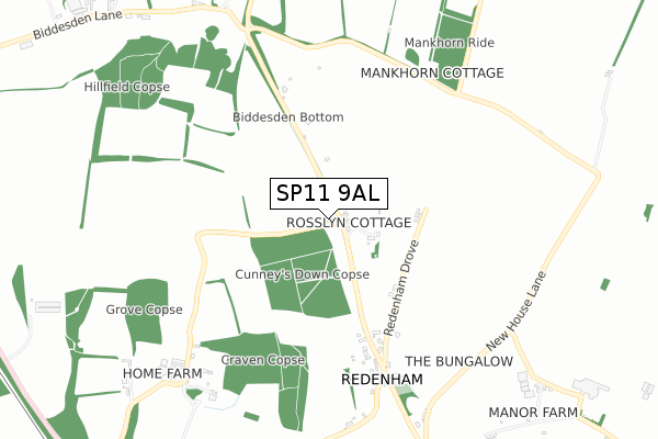 SP11 9AL map - small scale - OS Open Zoomstack (Ordnance Survey)