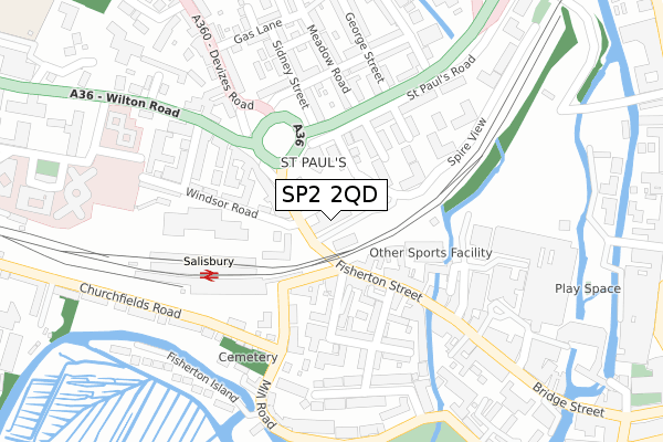 SP2 2QD map - large scale - OS Open Zoomstack (Ordnance Survey)