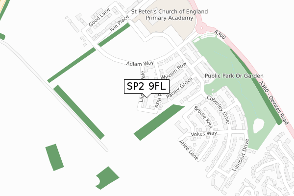 SP2 9FL map - large scale - OS Open Zoomstack (Ordnance Survey)