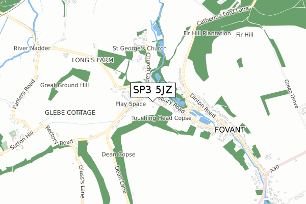 SP3 5JZ map - small scale - OS Open Zoomstack (Ordnance Survey)