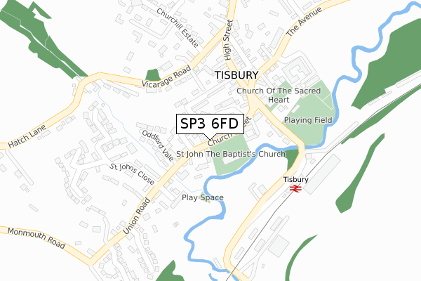 SP3 6FD map - large scale - OS Open Zoomstack (Ordnance Survey)