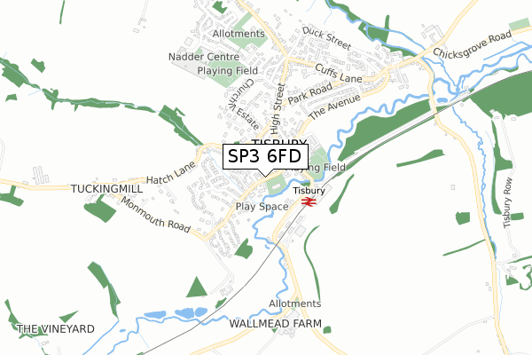 SP3 6FD map - small scale - OS Open Zoomstack (Ordnance Survey)