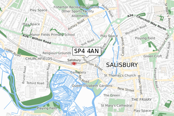 SP4 4AN map - small scale - OS Open Zoomstack (Ordnance Survey)