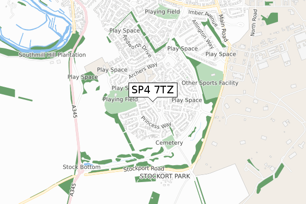 SP4 7TZ map - small scale - OS Open Zoomstack (Ordnance Survey)