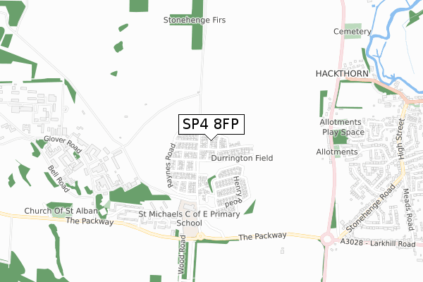 SP4 8FP map - small scale - OS Open Zoomstack (Ordnance Survey)