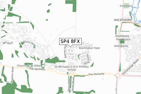 SP4 8FX map - small scale - OS Open Zoomstack (Ordnance Survey)