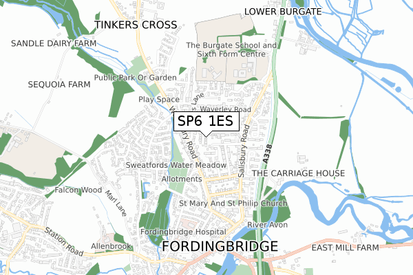 SP6 1ES map - small scale - OS Open Zoomstack (Ordnance Survey)