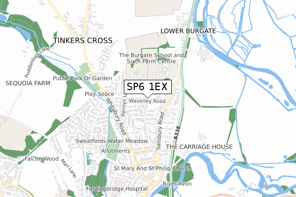 SP6 1EX map - small scale - OS Open Zoomstack (Ordnance Survey)