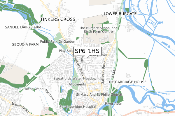 SP6 1HS map - small scale - OS Open Zoomstack (Ordnance Survey)