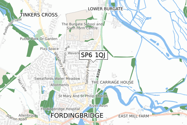 SP6 1QJ map - small scale - OS Open Zoomstack (Ordnance Survey)