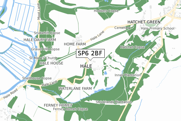 SP6 2BF map - small scale - OS Open Zoomstack (Ordnance Survey)