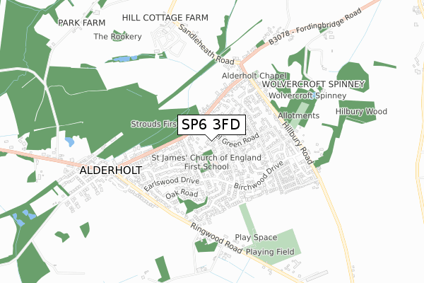 SP6 3FD map - small scale - OS Open Zoomstack (Ordnance Survey)