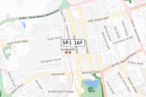 SR1 1AF map - large scale - OS Open Zoomstack (Ordnance Survey)