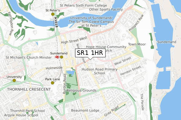 SR1 1HR map - small scale - OS Open Zoomstack (Ordnance Survey)