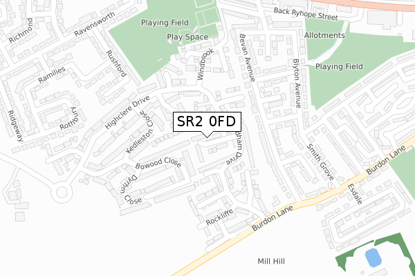 SR2 0FD map - large scale - OS Open Zoomstack (Ordnance Survey)