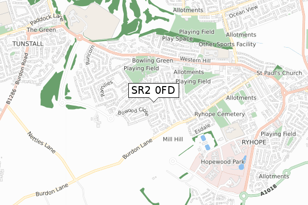 SR2 0FD map - small scale - OS Open Zoomstack (Ordnance Survey)