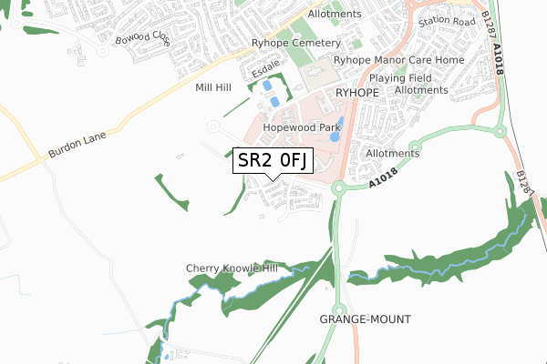 SR2 0FJ map - small scale - OS Open Zoomstack (Ordnance Survey)