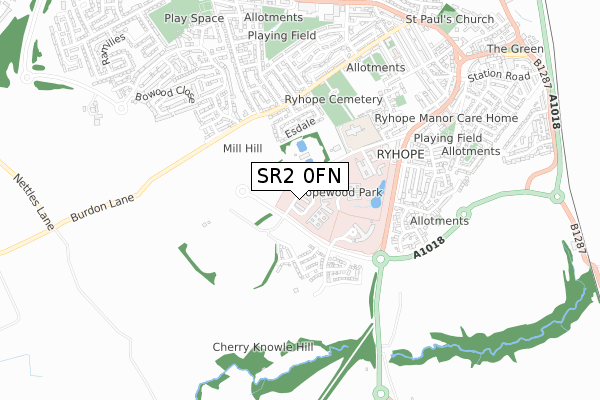 SR2 0FN map - small scale - OS Open Zoomstack (Ordnance Survey)