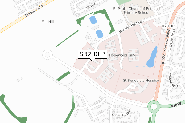 SR2 0FP map - large scale - OS Open Zoomstack (Ordnance Survey)