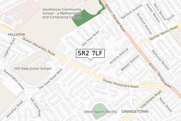 SR2 7LF map - large scale - OS Open Zoomstack (Ordnance Survey)