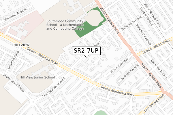 SR2 7UP map - large scale - OS Open Zoomstack (Ordnance Survey)