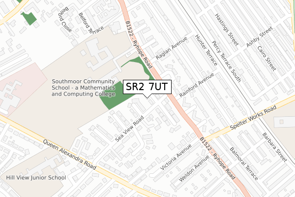 SR2 7UT map - large scale - OS Open Zoomstack (Ordnance Survey)