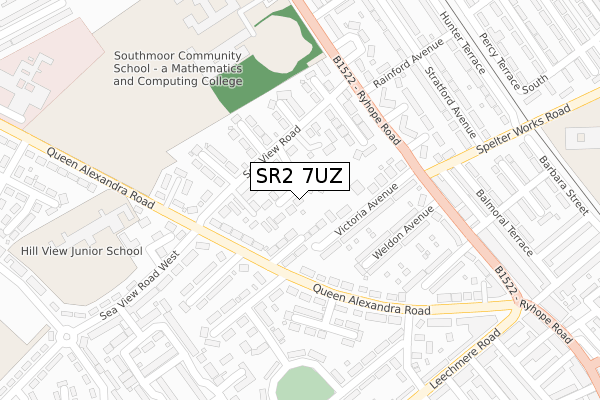 SR2 7UZ map - large scale - OS Open Zoomstack (Ordnance Survey)