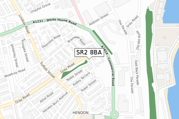 SR2 8BA map - large scale - OS Open Zoomstack (Ordnance Survey)
