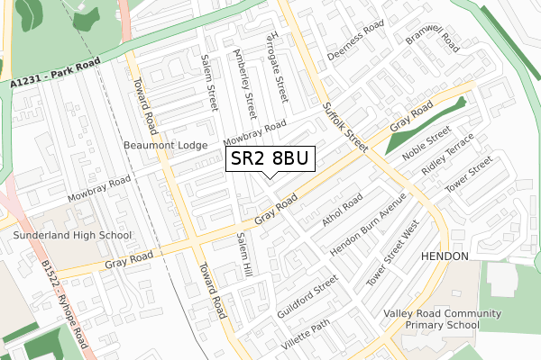 SR2 8BU map - large scale - OS Open Zoomstack (Ordnance Survey)
