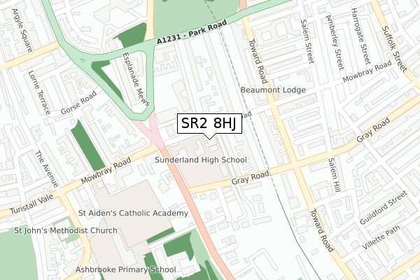 SR2 8HJ map - large scale - OS Open Zoomstack (Ordnance Survey)