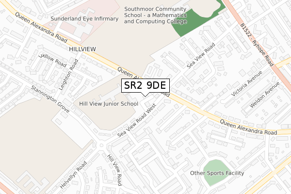 SR2 9DE map - large scale - OS Open Zoomstack (Ordnance Survey)