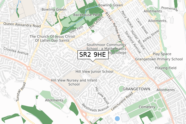 SR2 9HE map - small scale - OS Open Zoomstack (Ordnance Survey)