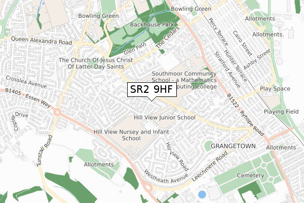 SR2 9HF map - small scale - OS Open Zoomstack (Ordnance Survey)