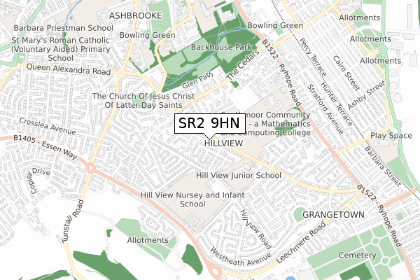 SR2 9HN map - small scale - OS Open Zoomstack (Ordnance Survey)