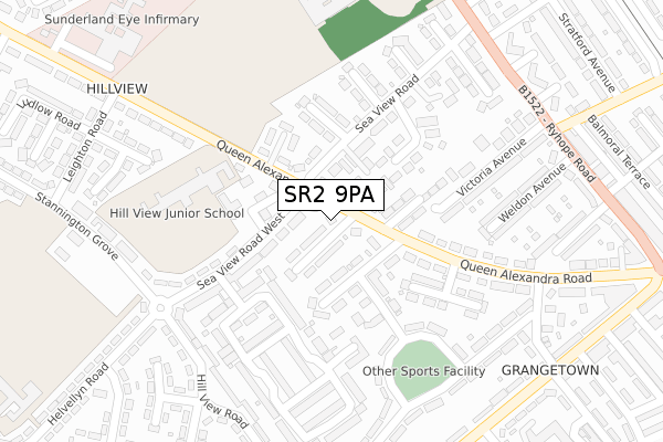 SR2 9PA map - large scale - OS Open Zoomstack (Ordnance Survey)