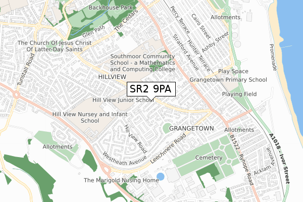 SR2 9PA map - small scale - OS Open Zoomstack (Ordnance Survey)