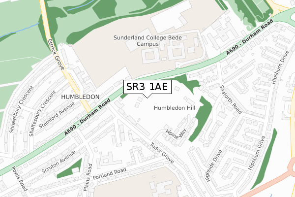 SR3 1AE map - large scale - OS Open Zoomstack (Ordnance Survey)